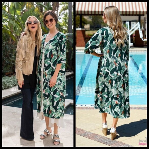 💕RACHEL ZOE COLLECTION💕 Palm Print Duster ~ Tropical Caftan Dress One Size NWT - Picture 6 of 15